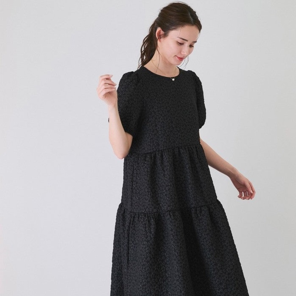 Tom Greyhound Black‎ Textured Midi Tiered Dress Size XS